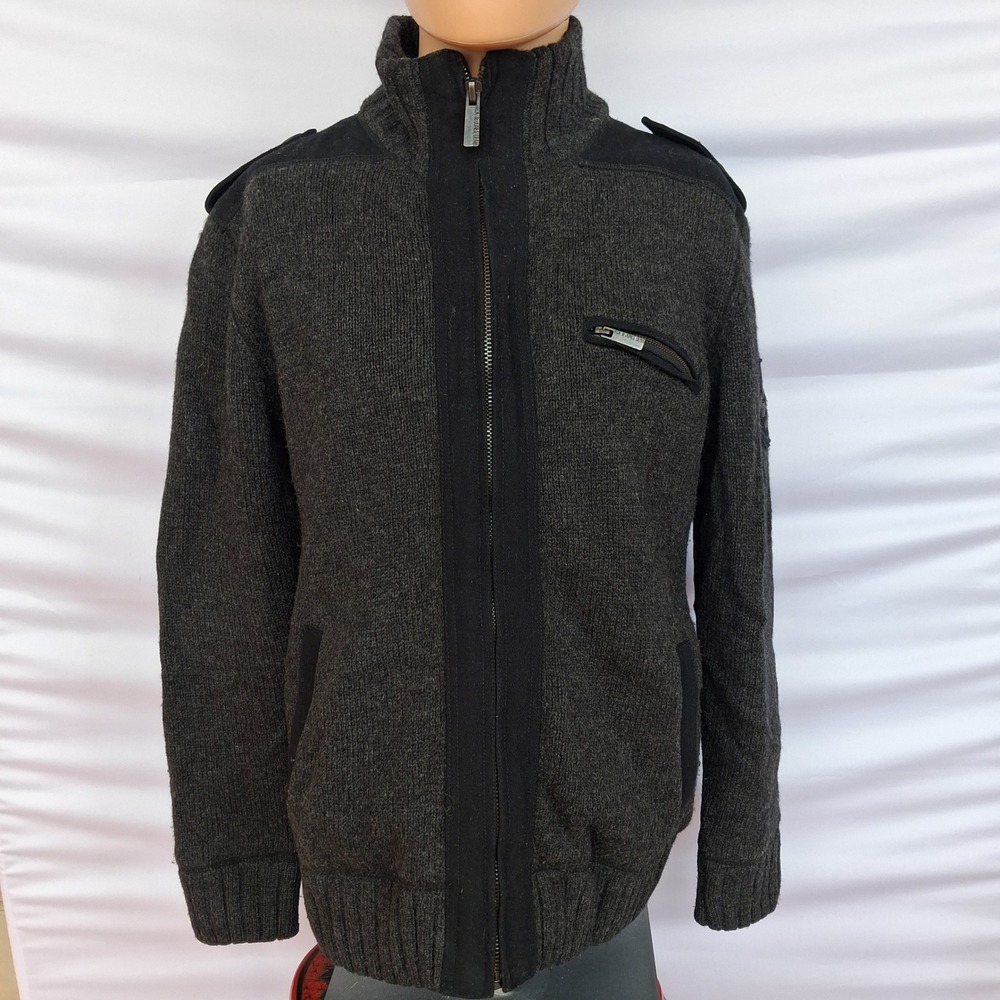 Jack & Jones Mens Full Zip Knit Cardigan Sweater Charcoal Gray Military L